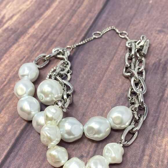 MACY’S CUBIC ZIRCONIA AND PEARL SILVER STACKED BRACELET BQ98 - Picture 2 of 3